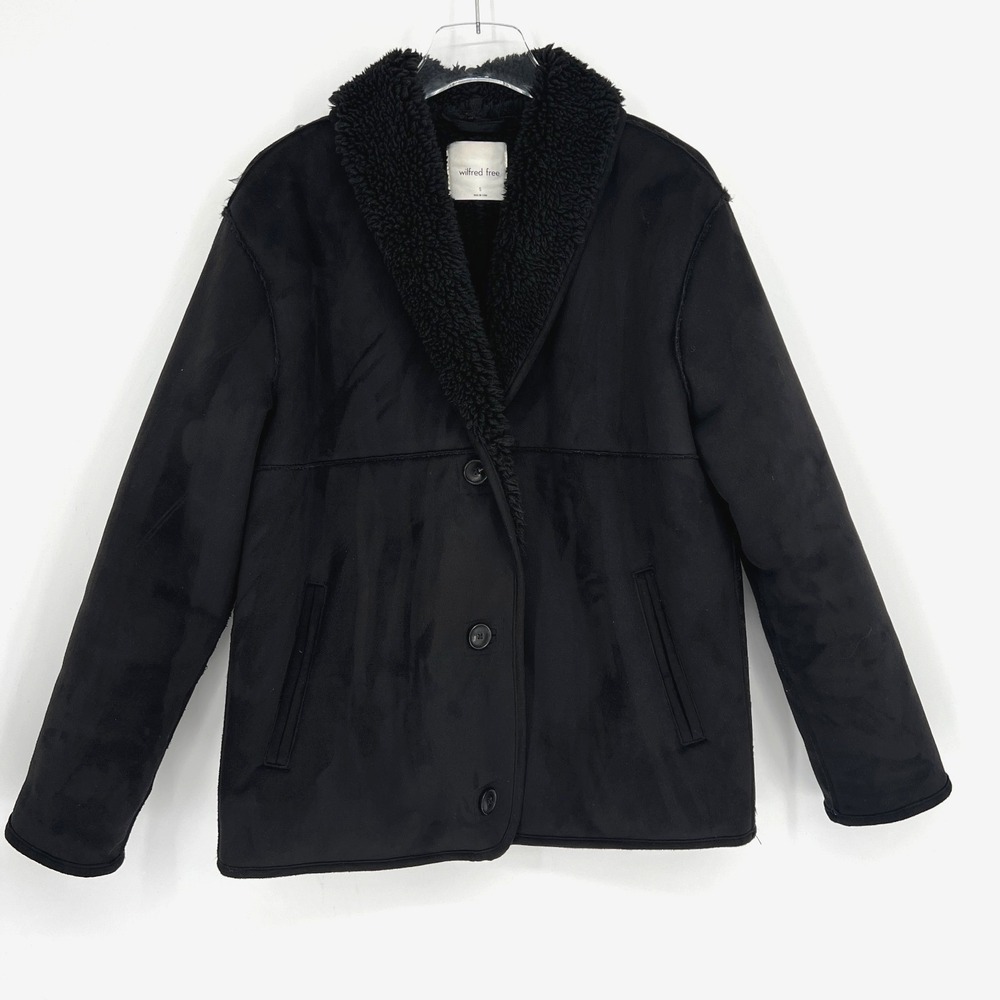 Wilfred Free Sherpa Faux‎ Suede Jacket Womens S Black Aritzia Cozy Teddy Boho